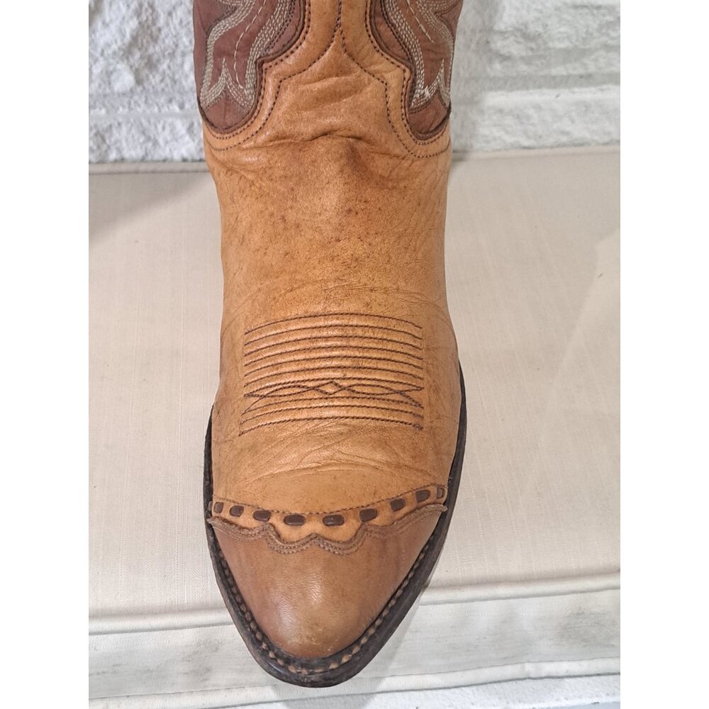 Dan Post Mens Brown Leather Western Cowboy Boots  Embroidered Scalloped Toe 9D - Picture 3 of 13